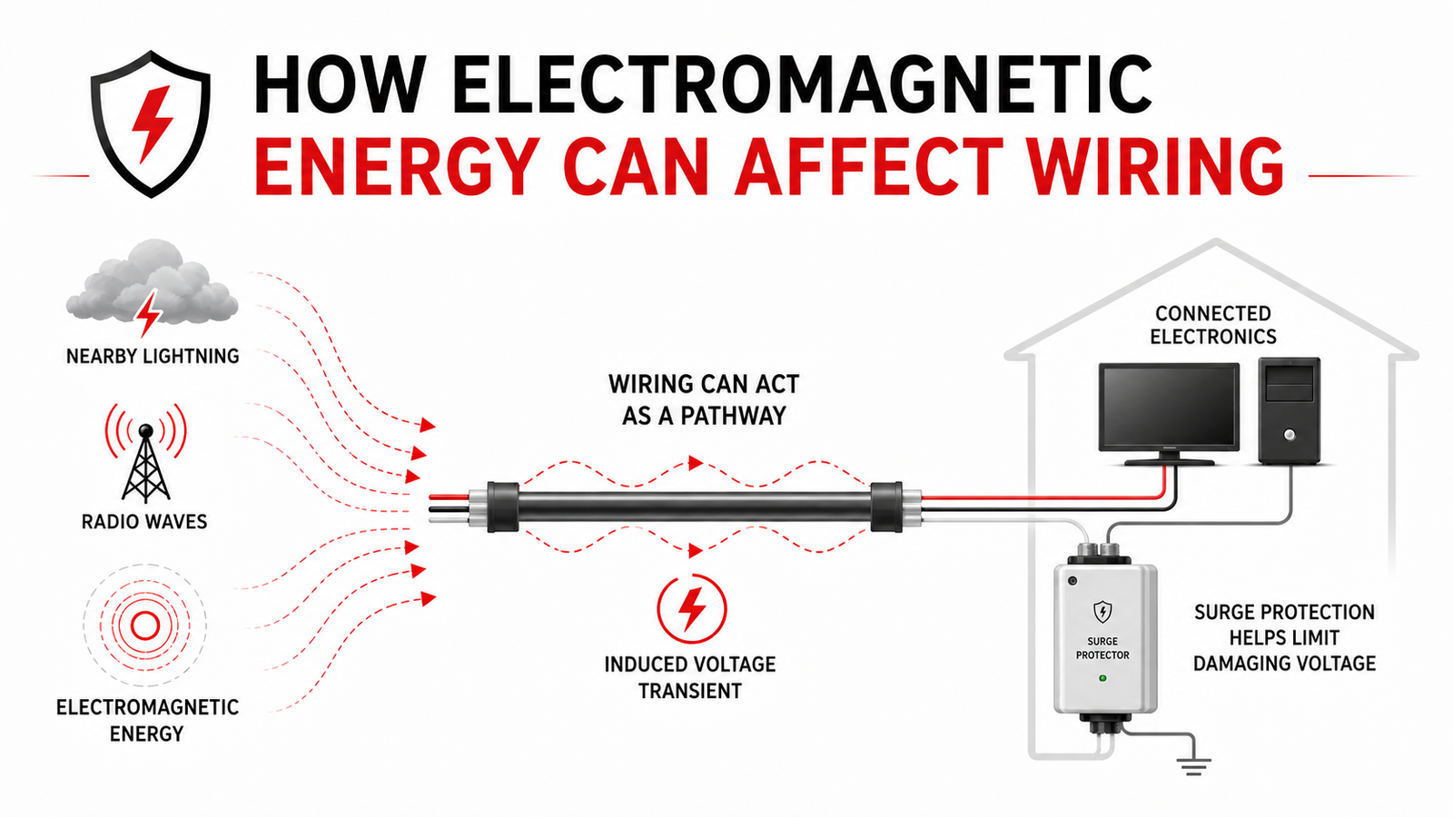 Diagram showing how electromagnetic energy can affect wiring and create an induced voltage transient